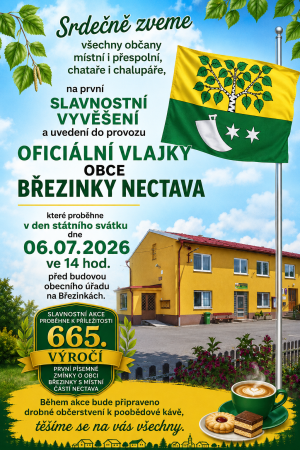 Pozvánka na slavnostní vyvěšení vlajky Březinky Nectava